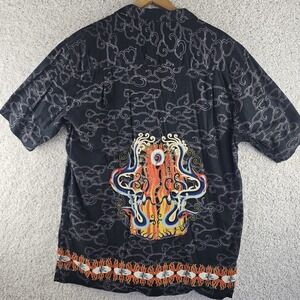 Vintage Y2K Utility Skater All Over Print Flames Chinese Inspired Shirt Men's XL